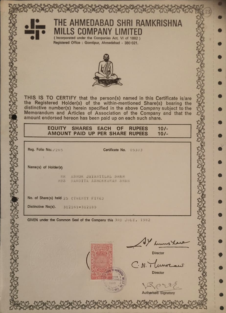 19 THE AHMEDABAD SHRI RAMKRISHNA MILLS COMPANY LIMITED