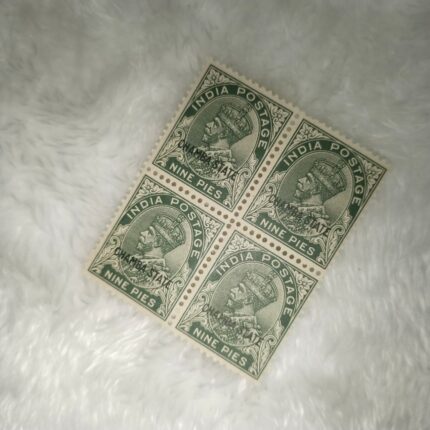 KG5 9 PIES CHAMBA STATE INDIA POSTAGE - BLOCK OF FOUR